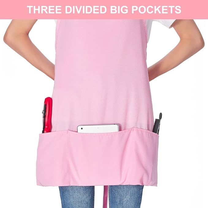 Jubatus 2 Pack 3 Pockets Adjustable Bib Apron Chef Kitchen Cooking Aprons - Image 2