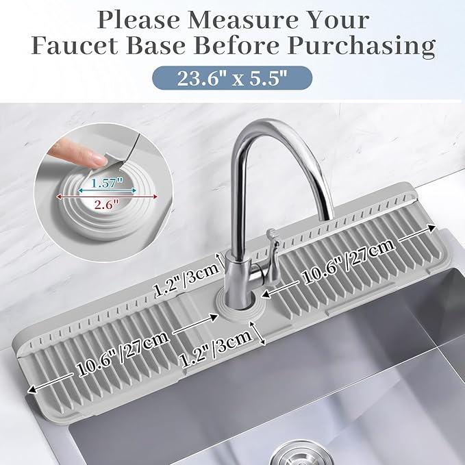 PoYang 24 inch Faucet Mat for Kitchen Sink Splash Guard, 7° Slope Silicone Sink - Image 3