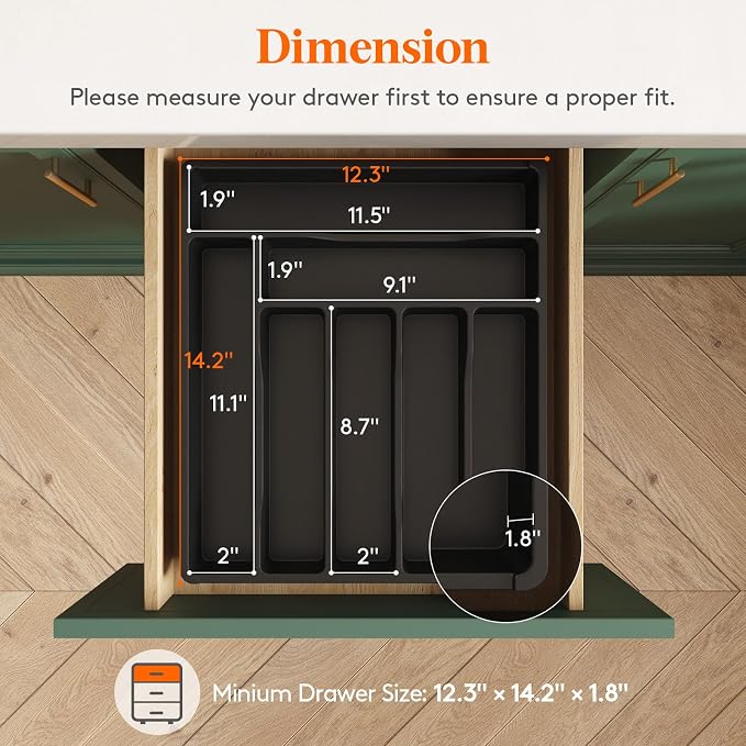 Lifewit Silverware Drawer Organizer Tray, Plastic Cutlery Storage - Image 2