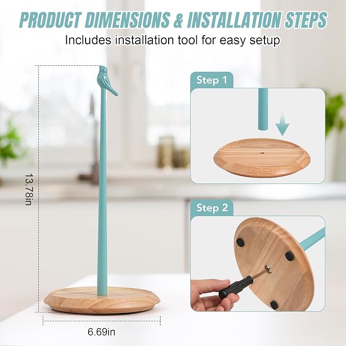 Wooden Paper Towel Holder countertop, Stylish Bird Shaped, Solid Wood Base&Iron - Image 7