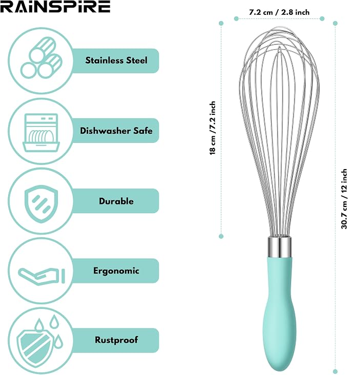 Rainspire 12-Inch Wire Whisk Stainless Steel, Balloon Whisks - Image 2