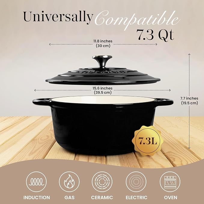 Cast Iron Dutch Oven with Lid – Non-Stick Ovenproof Enamelled Casserole Pot – - Image 2