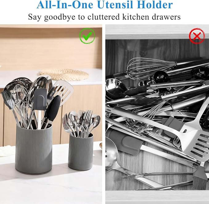 Kyraton Cooking Utensils Holder 2pcs, 360° Rotating Heavy Duty Plastic Kitchen - Image 7