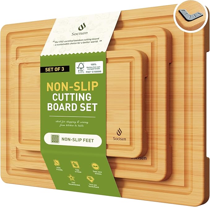 Bamboo Cutting Board Set Non Slip Feet Over Sink Kitchen Gadgets Seller 2024 by Socisen
