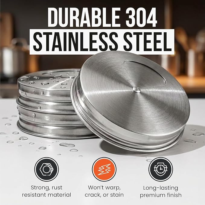 Mason Jar Spice Shaker Lids Stainless Steel – 6 Pack Adjustable Spice Lids - Image 4