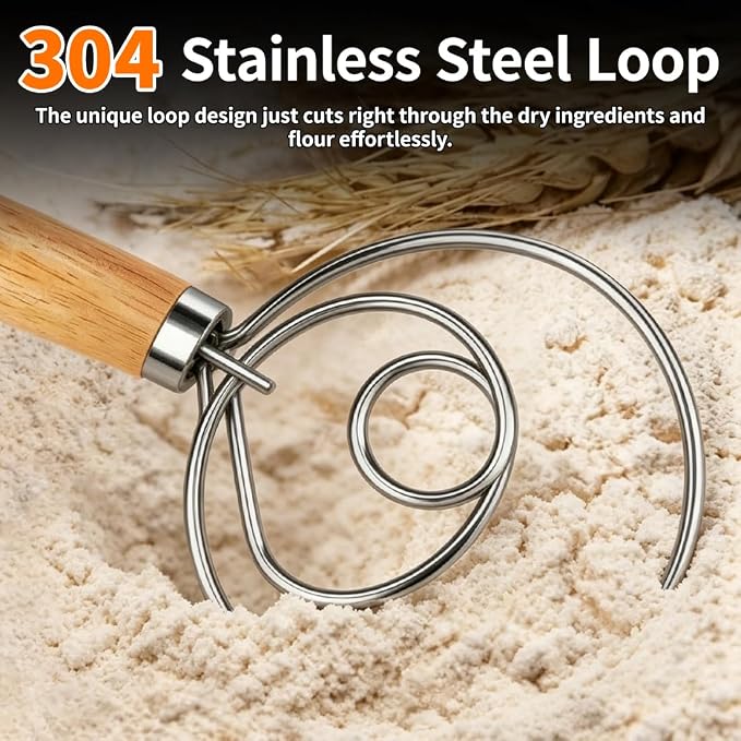 Polly Online Dough Whisk, Wooden Handle Danish Sourdough Whisk - Image 3