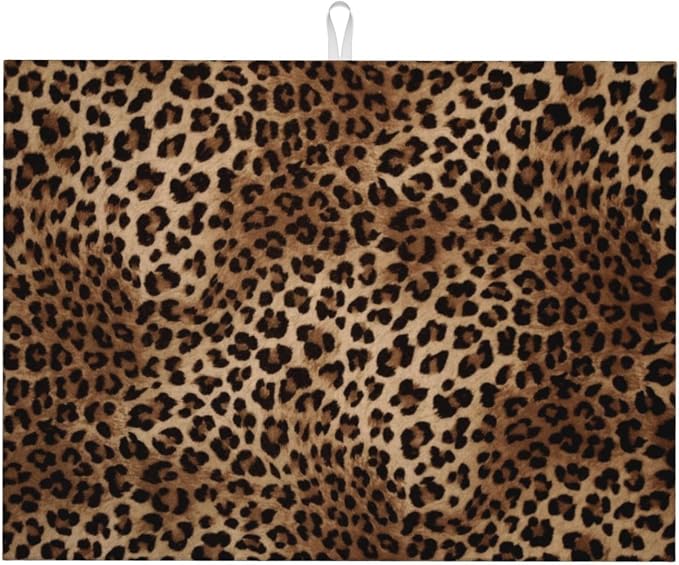 Brown Leopard Dish Drying Mat Black Cheetah Skin Wild Animal Print Drying Rack by Unknown