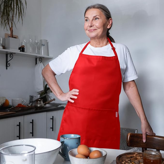 Red Apron for Women with Pockets | Lightweight and Adjustable Mens Kitchen Apron - Image 2