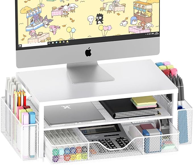 OPNICE Desk Organizers and Accessories, 2-Tier Computer Monitor Stand Riser by OPNICE