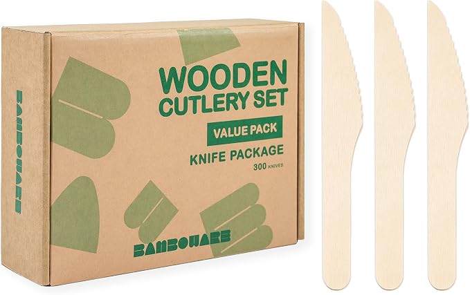 Wooden Knives 300 Pieces | Natural Birch Wood Disposable Knives | Biodegradable by Bamboware