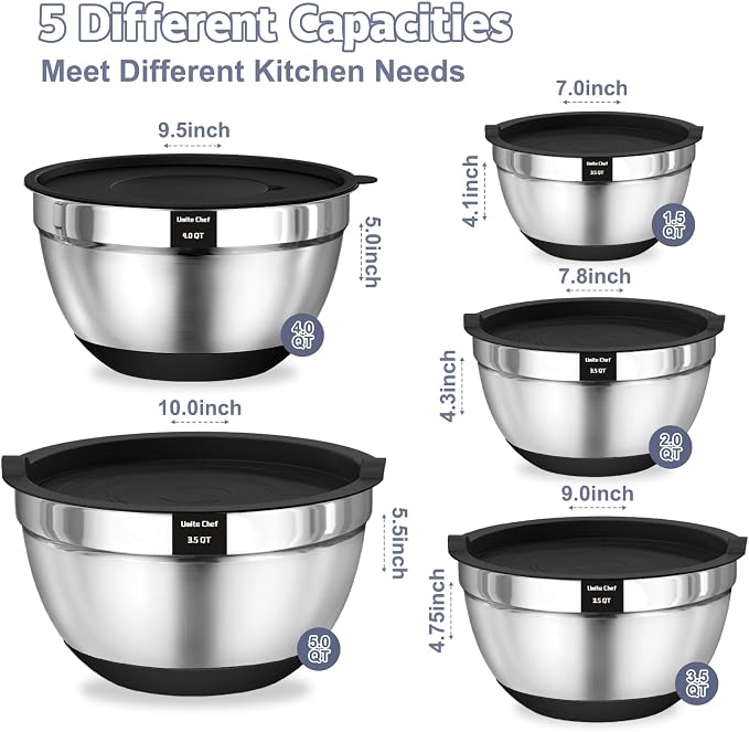 Umite Chef Mixing Bowls with Airtight Lids, 3 Grater Attachments & Non-Slip - Image 4