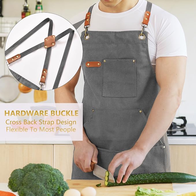 Aoomzoon Canvas Aprons for Men Chef Apron, Work Apron - 16oz Heavy Duty Cross - Image 2