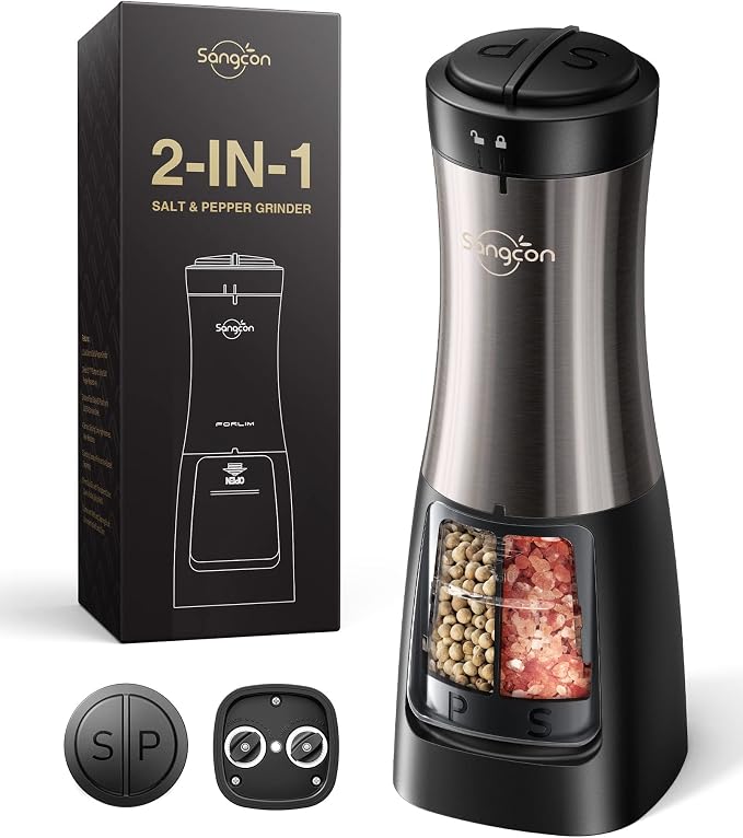Sangcon Electric Salt and Pepper Grinder Set Shaker 2 IN 1 by Sangcon