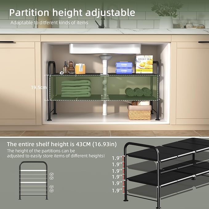 NETEL Under Sink Organizers and Storage, 2 Tier Shelf Under Bathroom Sink - Image 6