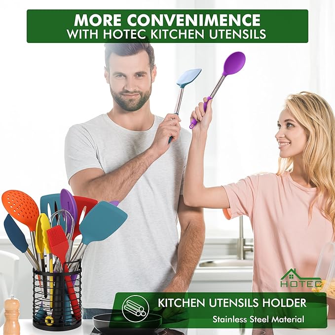 HOTEC 446°F Heat Resistant Silicone Kitchen Utensils, Cooking Utensil Set - Image 2