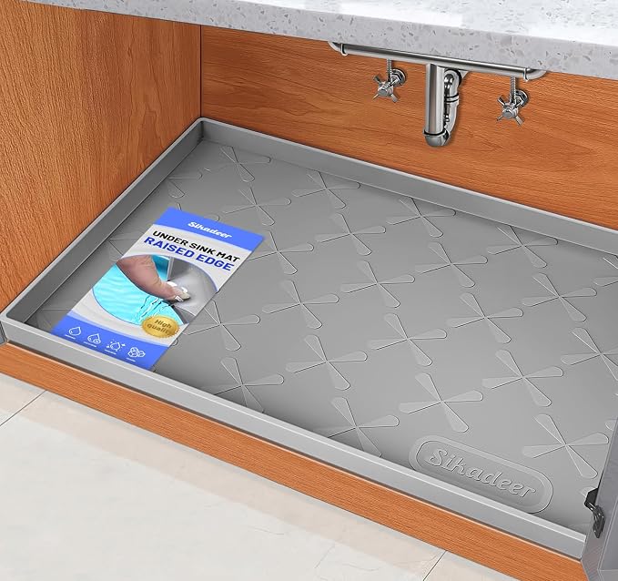 SIKADEER Waterproof Under Sink Mat 22x19, Raised Edge Silicone Mat Under Sink by SIKADEER