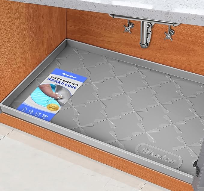 SIKADEER 25" x 19" Under Sink Mat Waterproof, Silicone Mat Kitchen Drawer Shelf by SIKADEER