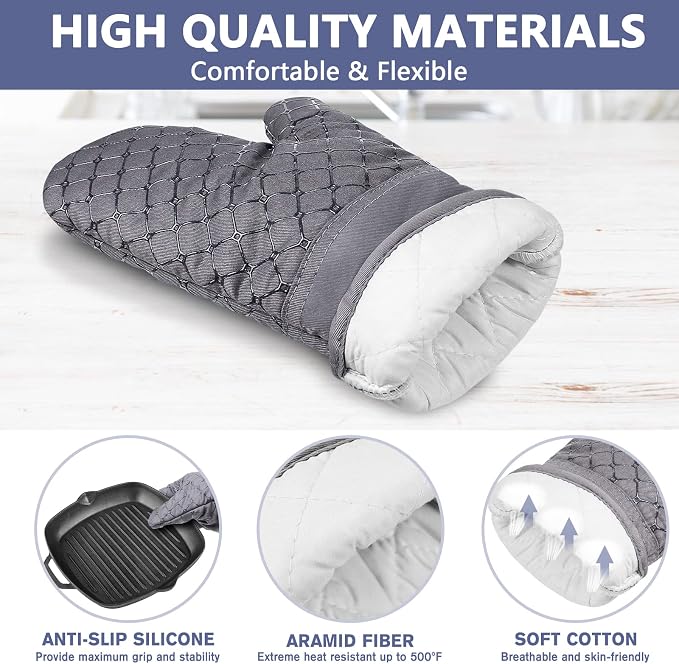 6 Pcs Oven Mitts and Pot Holders, 500℉ Heat Resistant Oven Mitts - Image 3