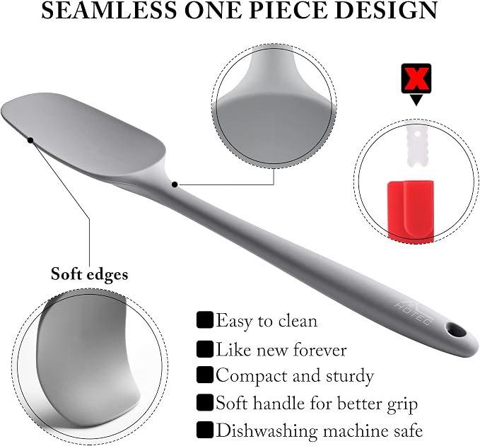 HOTEC 600℉ Heat Resistant BPA-Free Silicone Rubber Spatula Set, Kitchen Cooking - Image 3