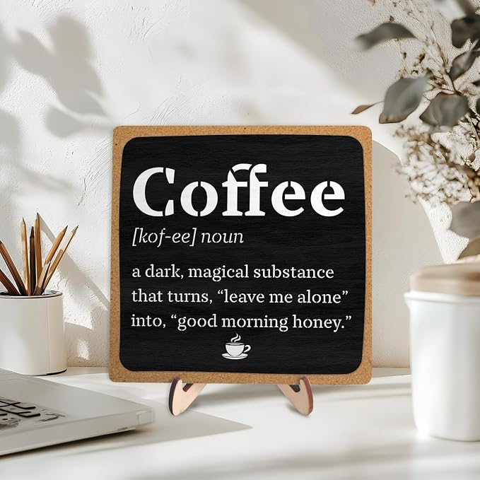 Vintage Coffee Bar Wooden Plaque Desk Sign, Farmhouse Wood Plaque Tabletop Decor - Image 5