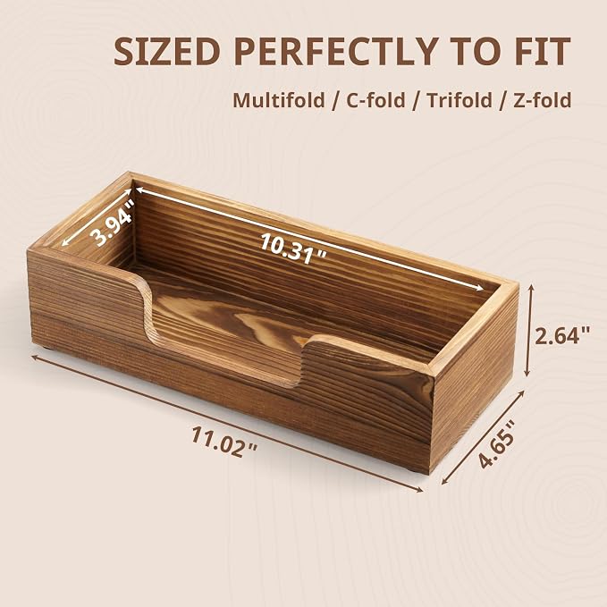 Paper Towel Dispenser Countertop, Burnt Wood Bathroom Paper Towel Holder - Image 2