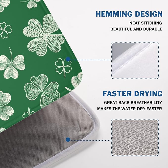 St Patrick's Day Dish Drying Mat 18 x 24 Inch Green Shamrock Dish Drainer Rack - Image 4