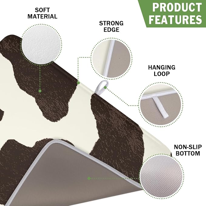 Milk Cow Drying Mat 18x16 Inch, Cattle Fur Farmhouse Dish Drainer Mats Summer - Image 3