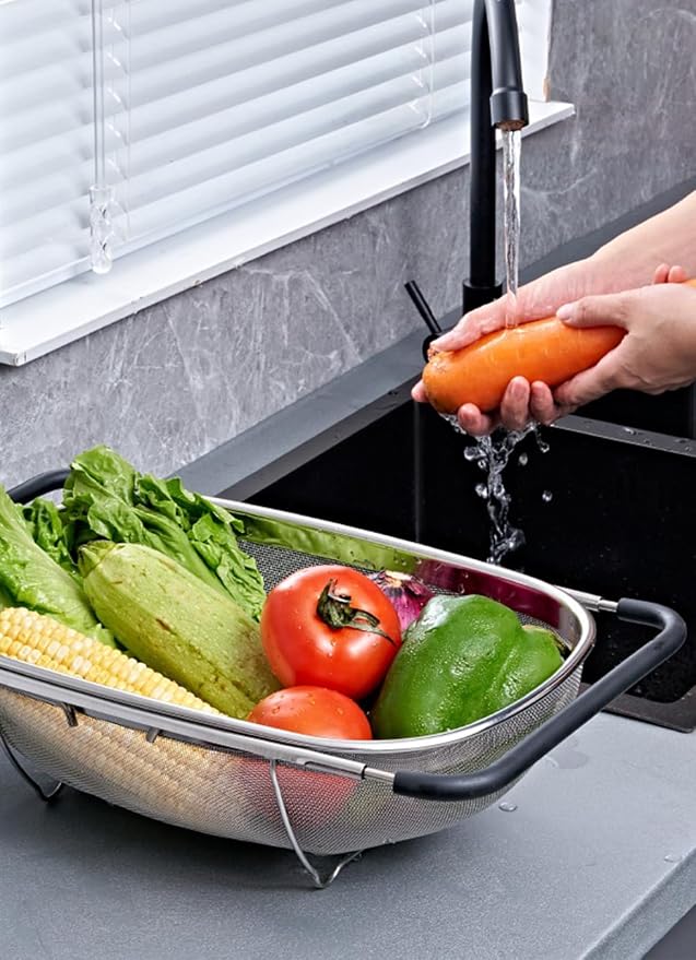 Fine Mesh Colander Over The Sink 6 Quart Stainless Steel Strainer Basket & - Image 5