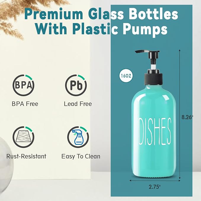 COHOSEGE Glass Soap Dispenser Set 2 Pack, 16 Oz Dish Soap Dispenser - Image 3