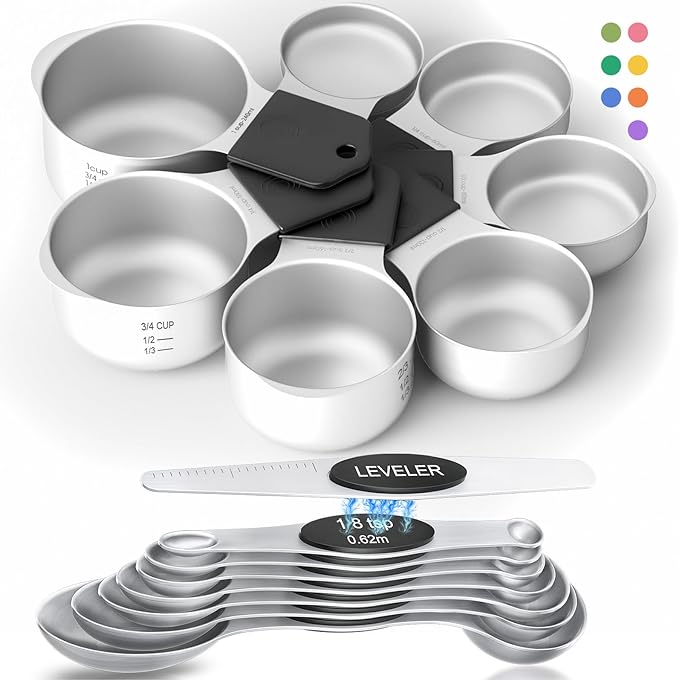 Magnetic Measuring Cups & Spoons Set|304 Stainless Steel Dual Scale Set of 15 by HOWGOODY