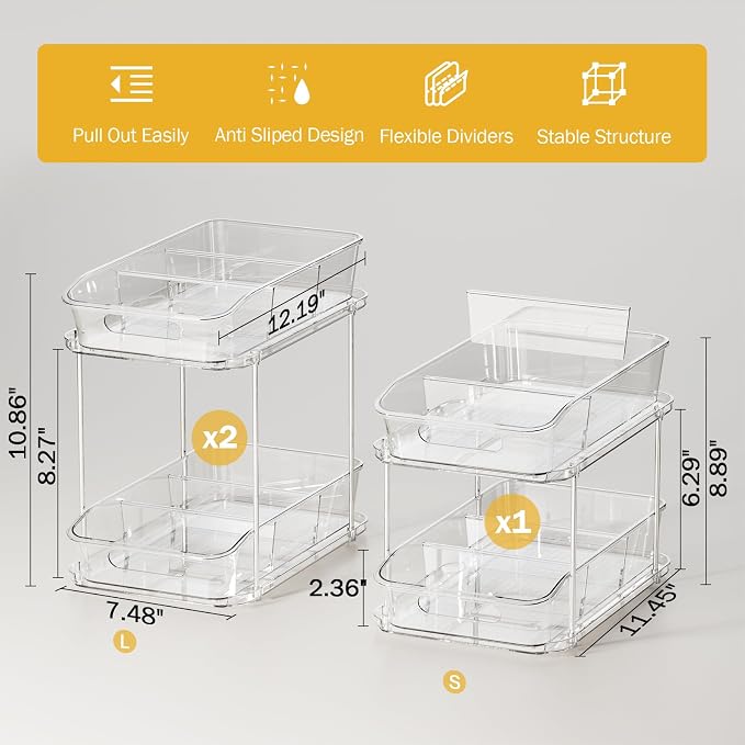 Delamu 2-Tier Under Sink Organizers and Storage, Pull Out Kitchen Pantry - Image 5