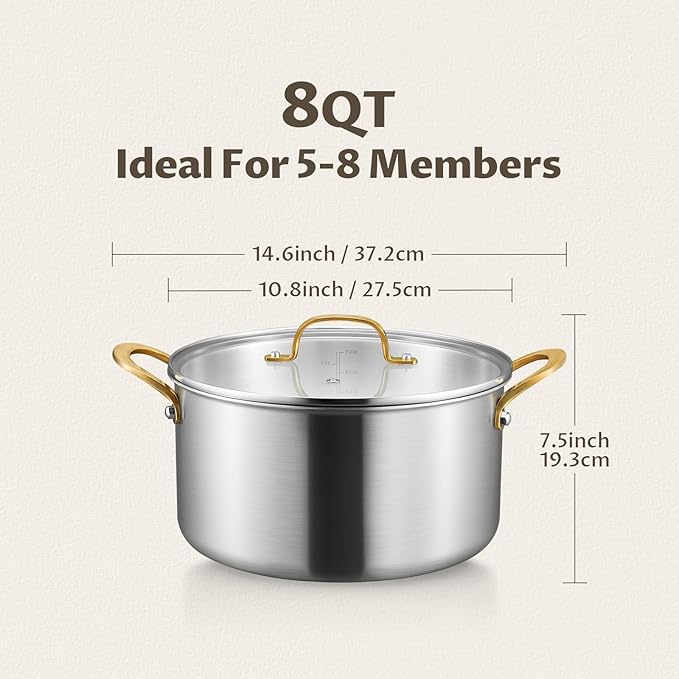BEZIA 8 Quart 3-Ply Stainless Steel Stockpot, Soup Pot - Image 2