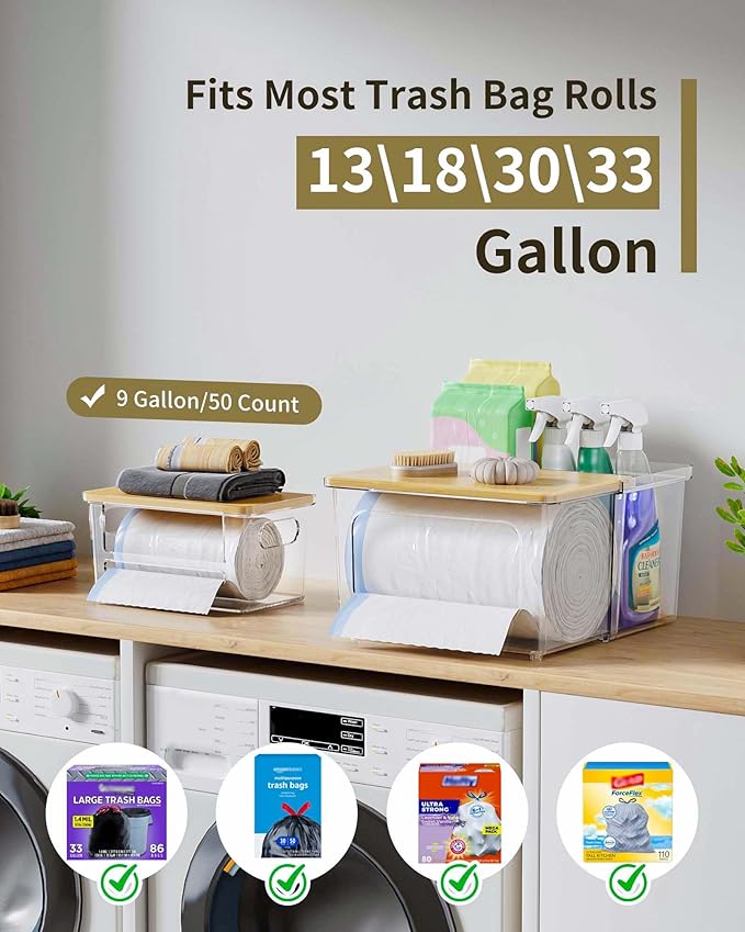 iCASA Trash Bag Dispenser Holder - 3 in 1 Acrylic Plastic Garbage Bag Pantry - Image 2