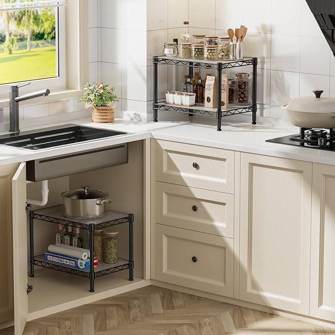 SINGAYE 2 Small Shelves Kitchen Storage Shelf Wire Shelving Unit Metal Shelf - Image 6