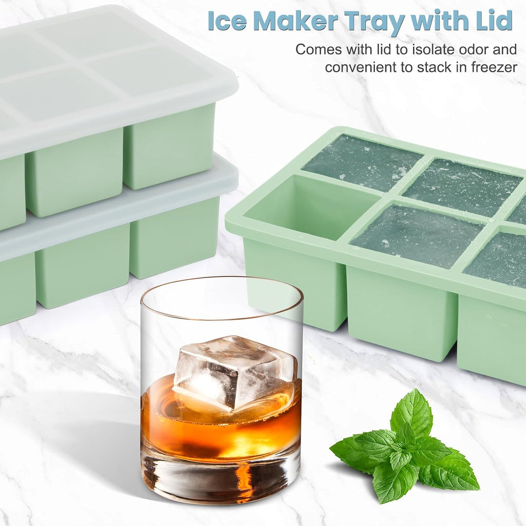 Large Silicone Ice Cube Tray 3Pack, SAWNZC Big Square Ice Cube Molds
