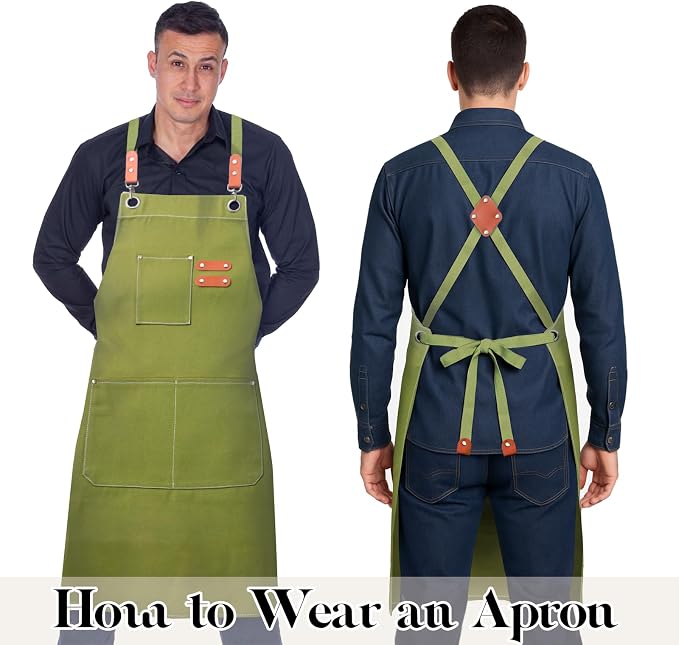 Plus Size Kitchen Apron for Men Women, Cross Back Cotton Canvas Chef Apron - Image 4