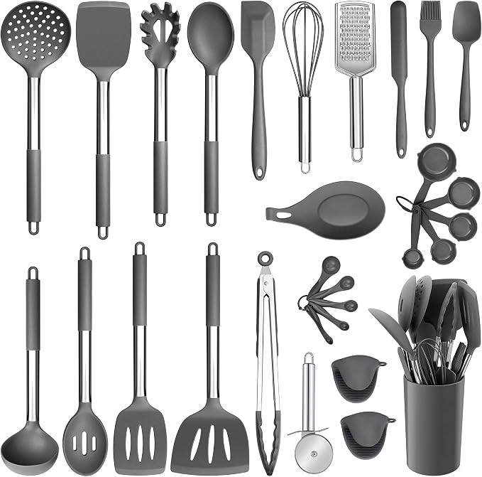 Silicone Kitchen Utensils Set, E-far 30-Piece Cooking Utensils Set by E-far