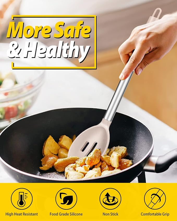 Pack of 2 Large Silicone Cooking Spoons, Non Stick Solid Basting Spoon - Image 4