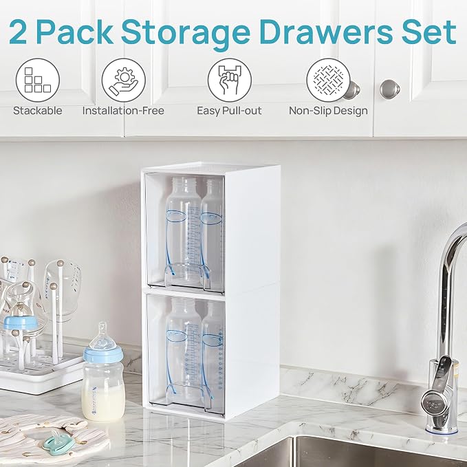 Vtopmart 2 Pack Stackable Storage Drawers, Plastic Organizers Bins - Image 3