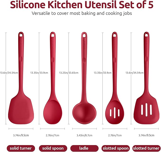 Silicone Kitchen Cooking Utensil Set: U-Taste High Heat Resistant 13.6in Long - Image 2
