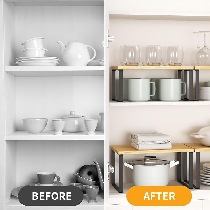 Kitchen Cabinet Organizer Shelf Set of 4, Sturdy Kitchen Counter Shelves - Image 4