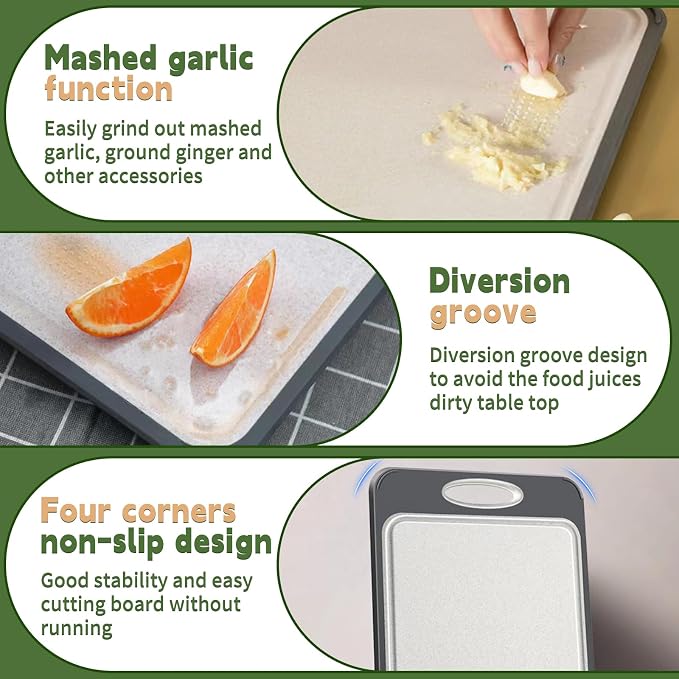 Cutting Board Double Sided, Large Stainless Steel Cutting Boards, Wheat Straw - Image 6