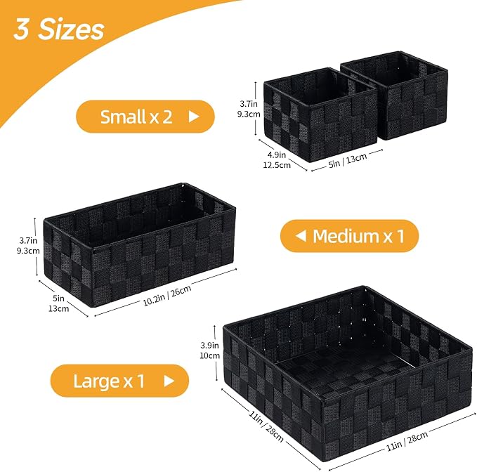 Posprica Small Black Baskets Cube Bin Container Tote, Woven Storage Baskets - Image 2