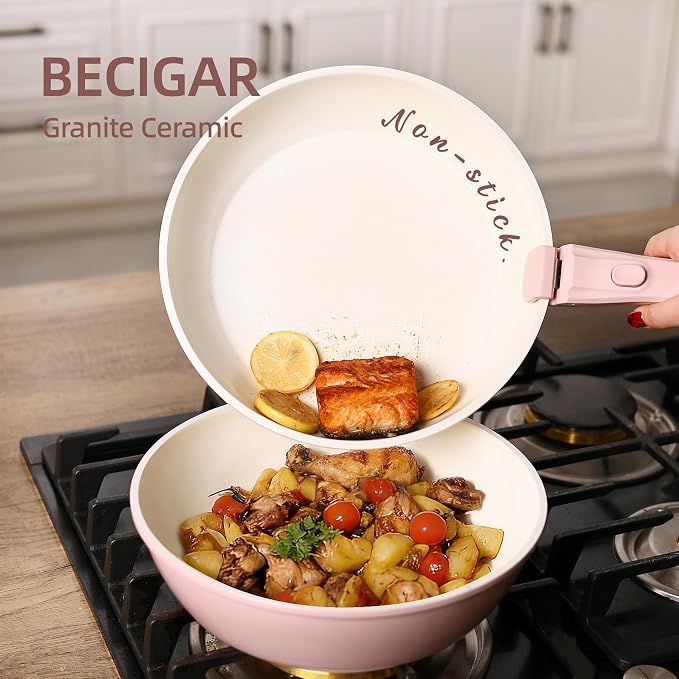 BECIGAR 23pcs Ceramic Pots and Pans Set, Nonstick Detachable Handle Cookware - Image 8