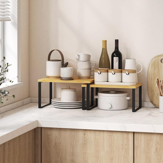 Kitchen Cabinet Organizer Shelf Set of 4, Sturdy Kitchen Counter Shelves - Image 2