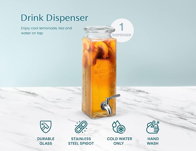 Kook Drink Dispenser, 80 oz, Water Dispenser Countertop, Glass Drink Dispenser - Image 7