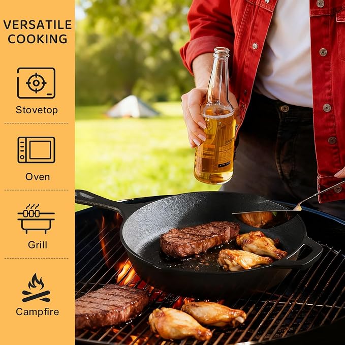 EWFEN Cast Iron Skillet 3-Piece Set, Heavy-Duty Professional Restaurant Chef - Image 4