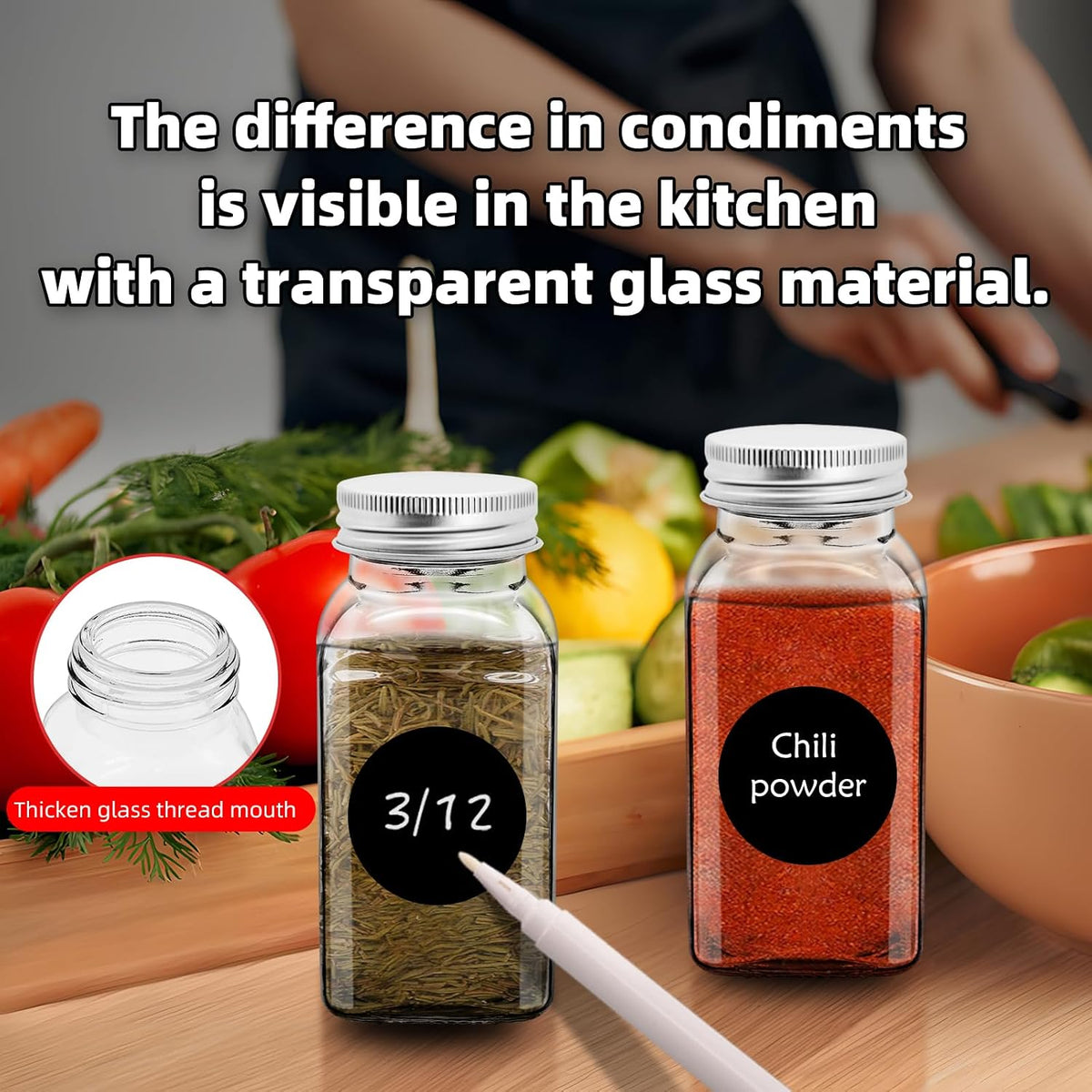 6Pcs 6oz Glass Spice Jars silver iron Lids with Shaker Lids, Spice