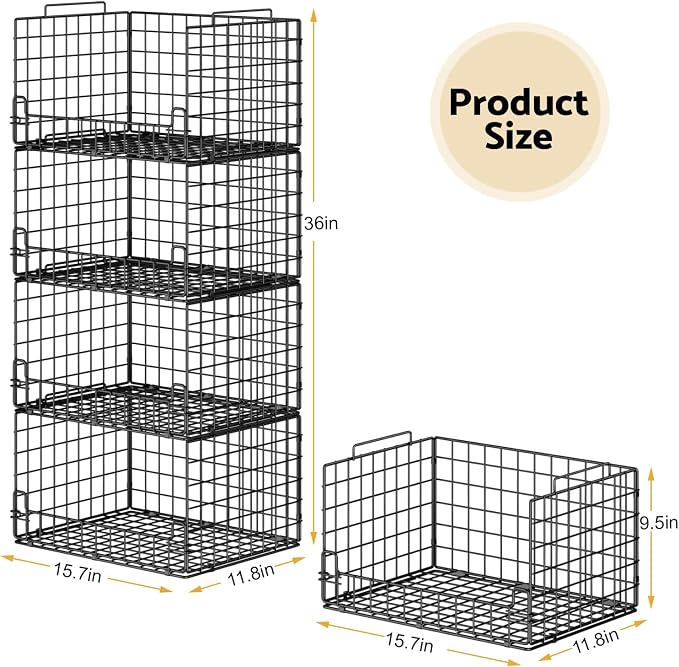 4-Tier Stackable Closet Organizers and Storage Basket - Image 3