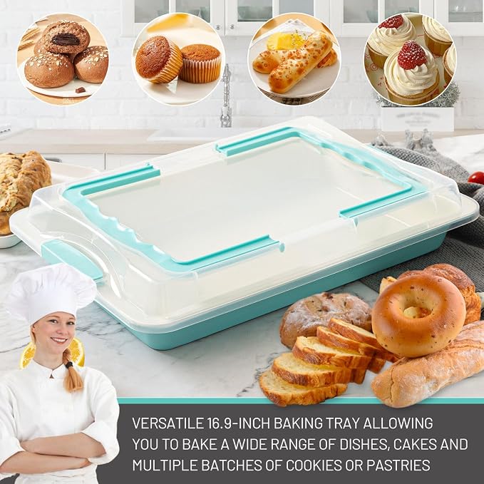 Sheet Cake Pan with Lid, Non-Stick Ceramic Coating Baking Pan, Oven Safe 450°F - Image 6